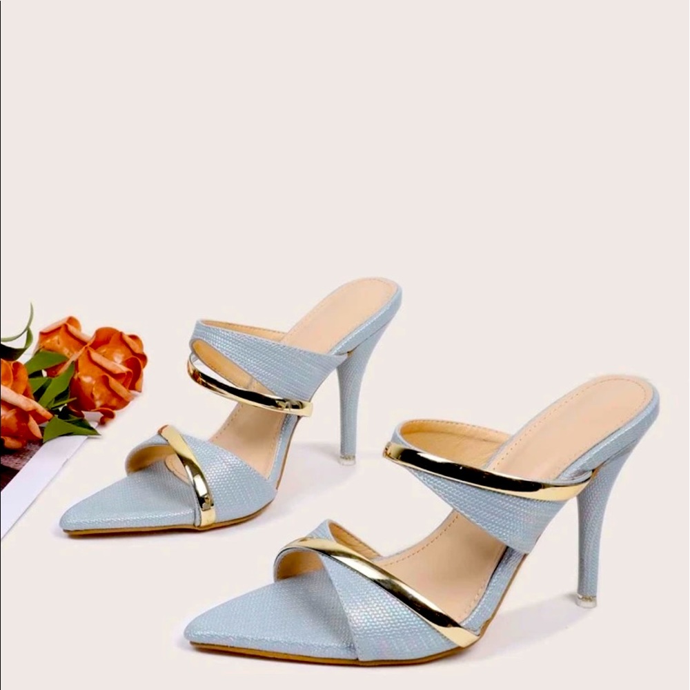 Metallics stiletto heeled mule sandals size 7 1/2